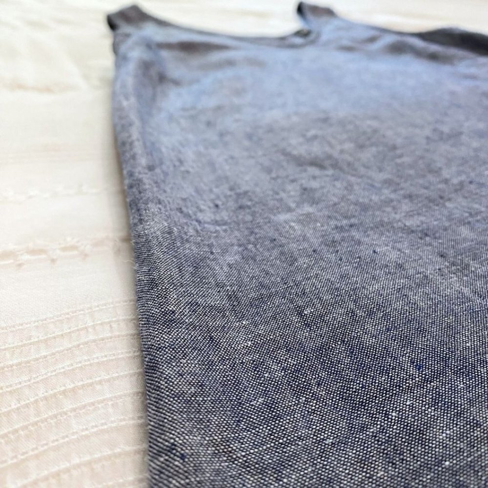 LORD & TAYLOR 100% LINEN BLUE CHAMBRAY SLEEVELESS V-NECK MAXI DRESS - XS - Picture 7 of 9